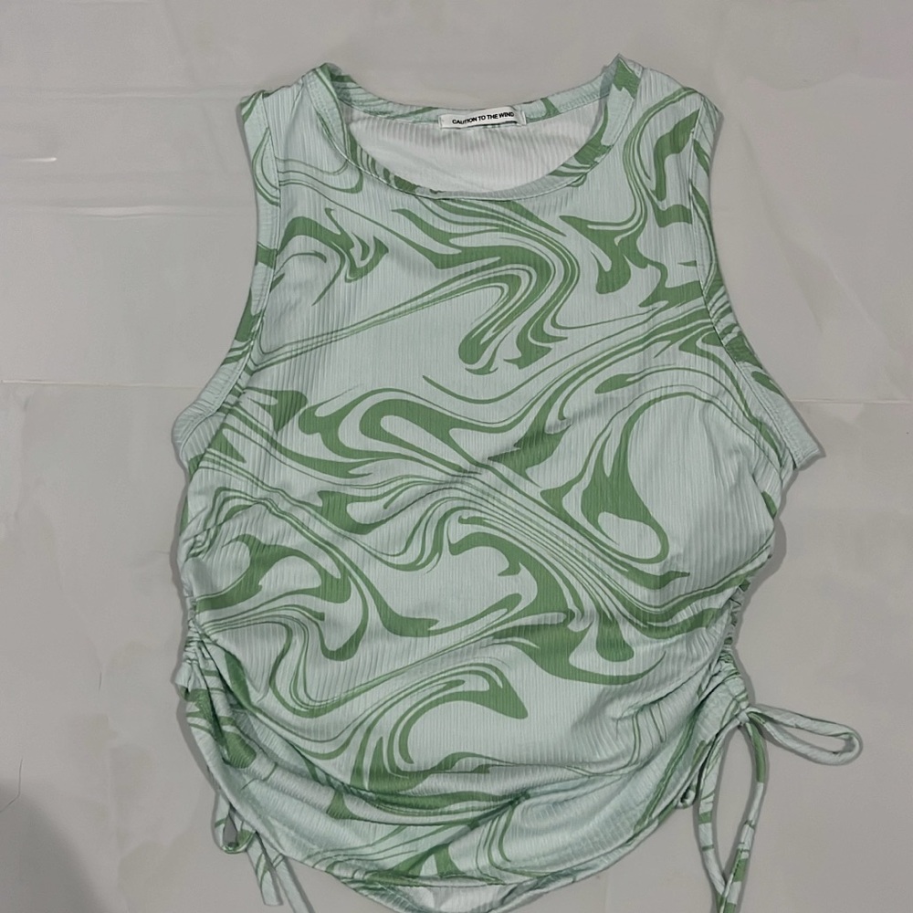 T.J.Maxx Green Ruched Tie Front Tank Top